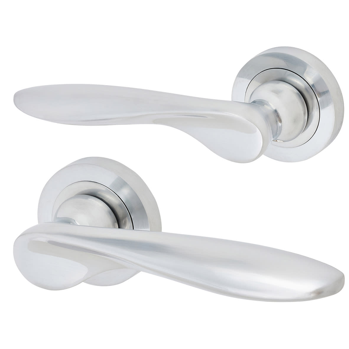 Satin Brass Lines Latch Door Handles Pack - Nova Range - view 2