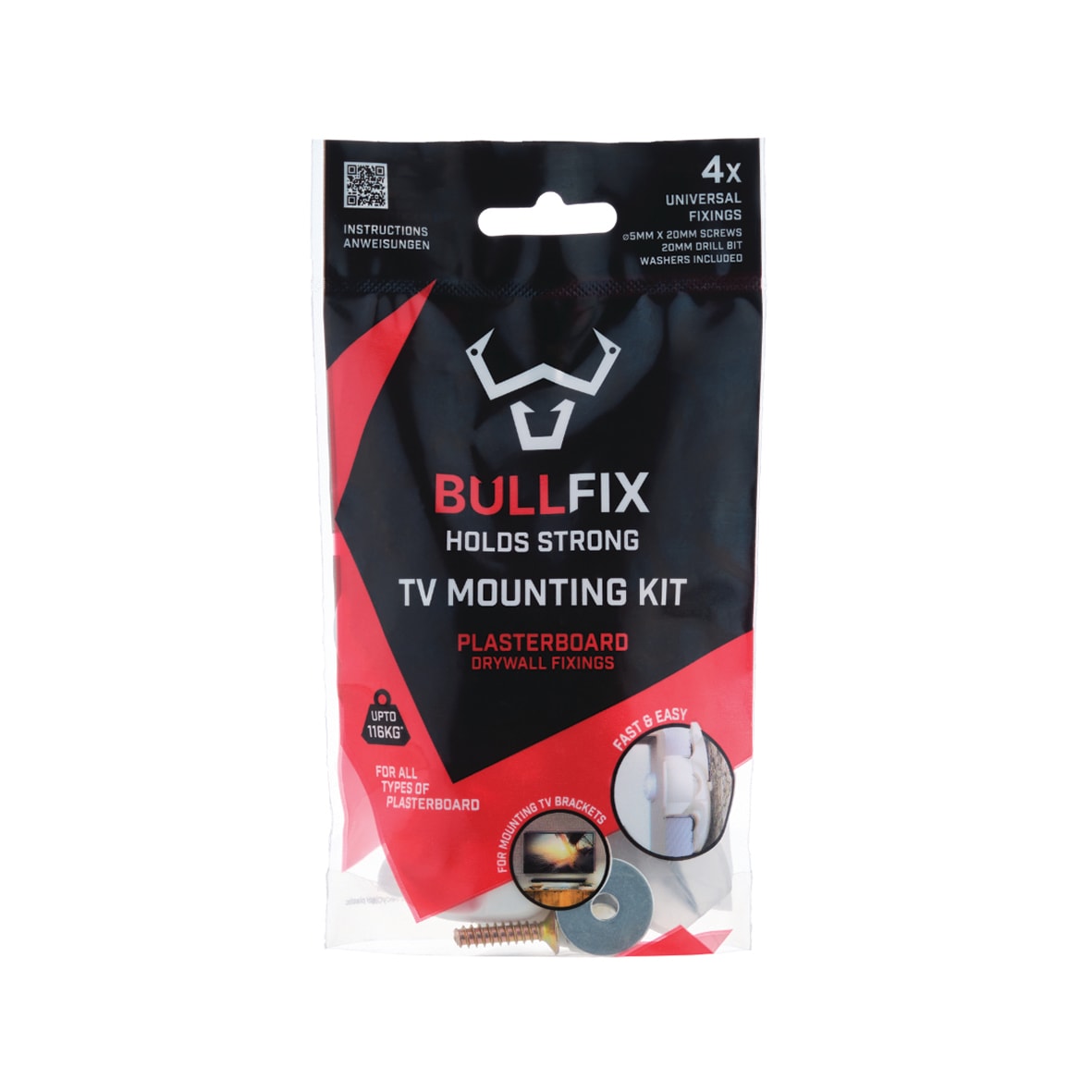Heavy Duty Plasterboard Fixing Kit for TV Brackets - 5 x 20mm - Pack of 4 - view 7