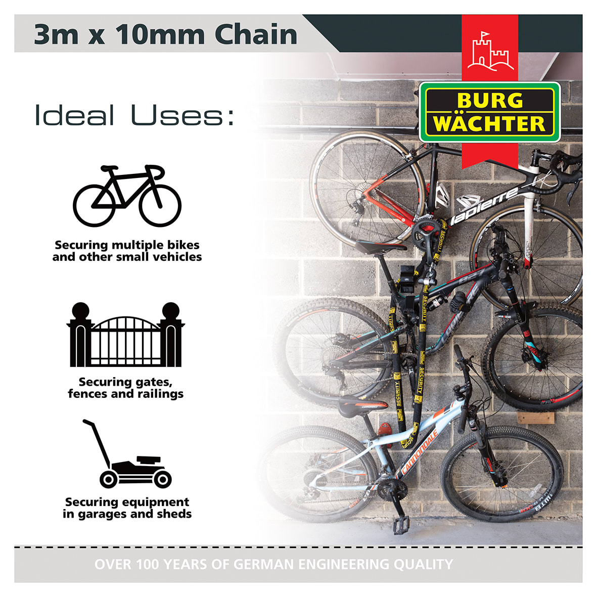 GKM Fabric Sleeve Hardened Square Link Security Chain - 10 x 3000mm - Black - view 3