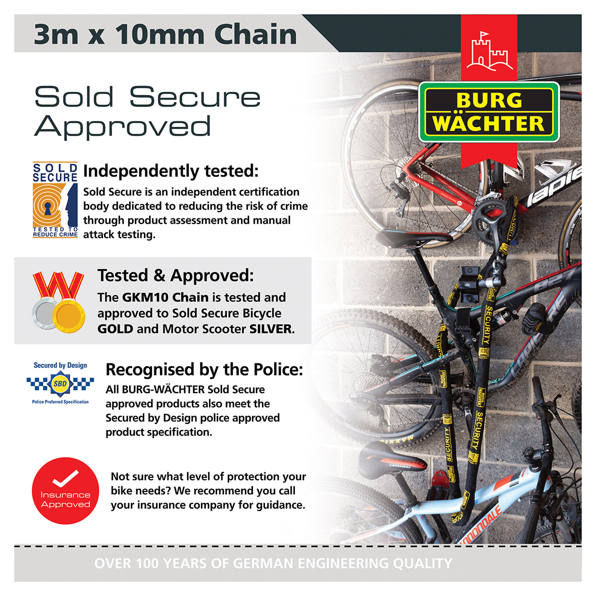 GKM Fabric Sleeve Hardened Square Link Security Chain - 10 x 3000mm - Black - view 4