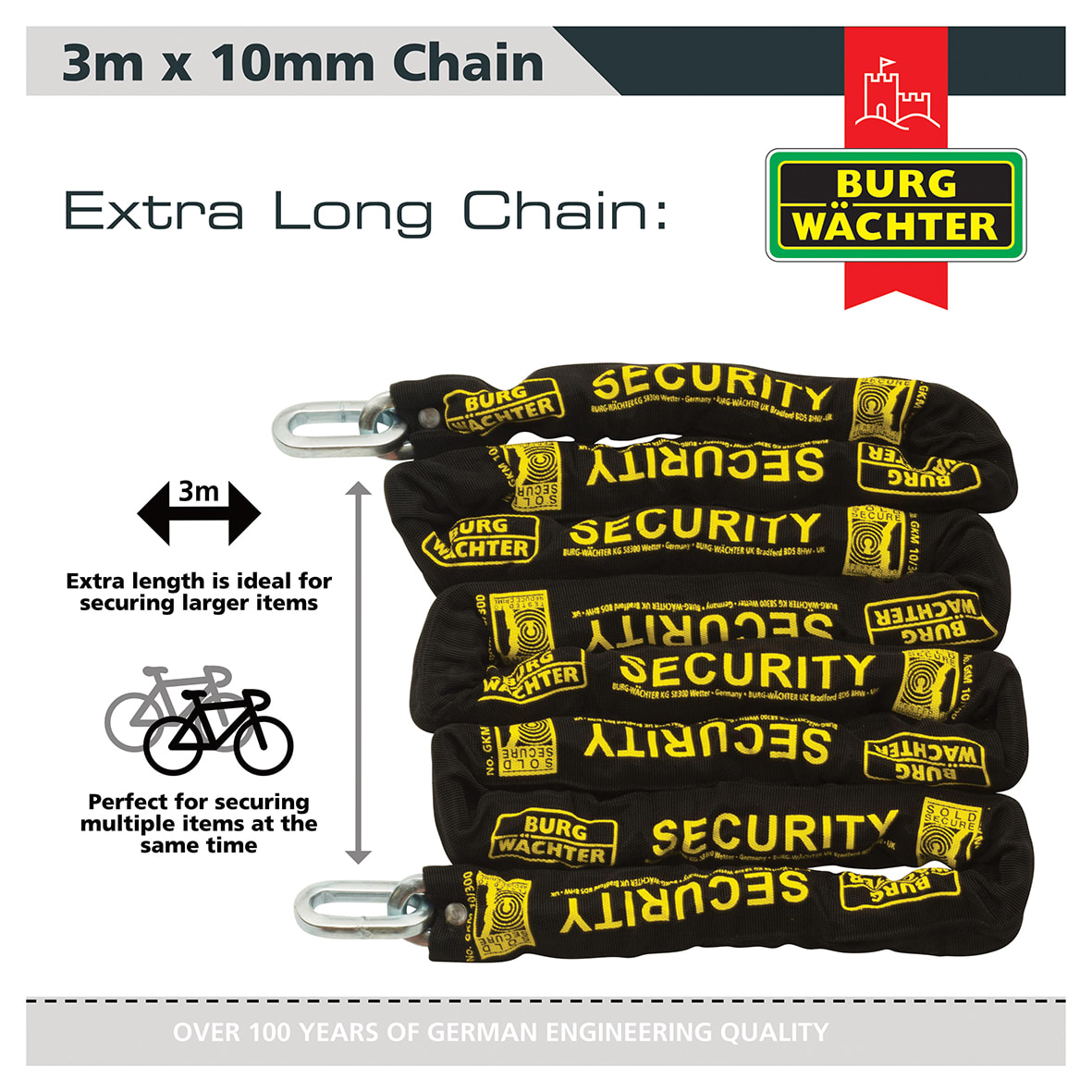 GKM Fabric Sleeve Hardened Square Link Security Chain - 10 x 3000mm - Black - view 6