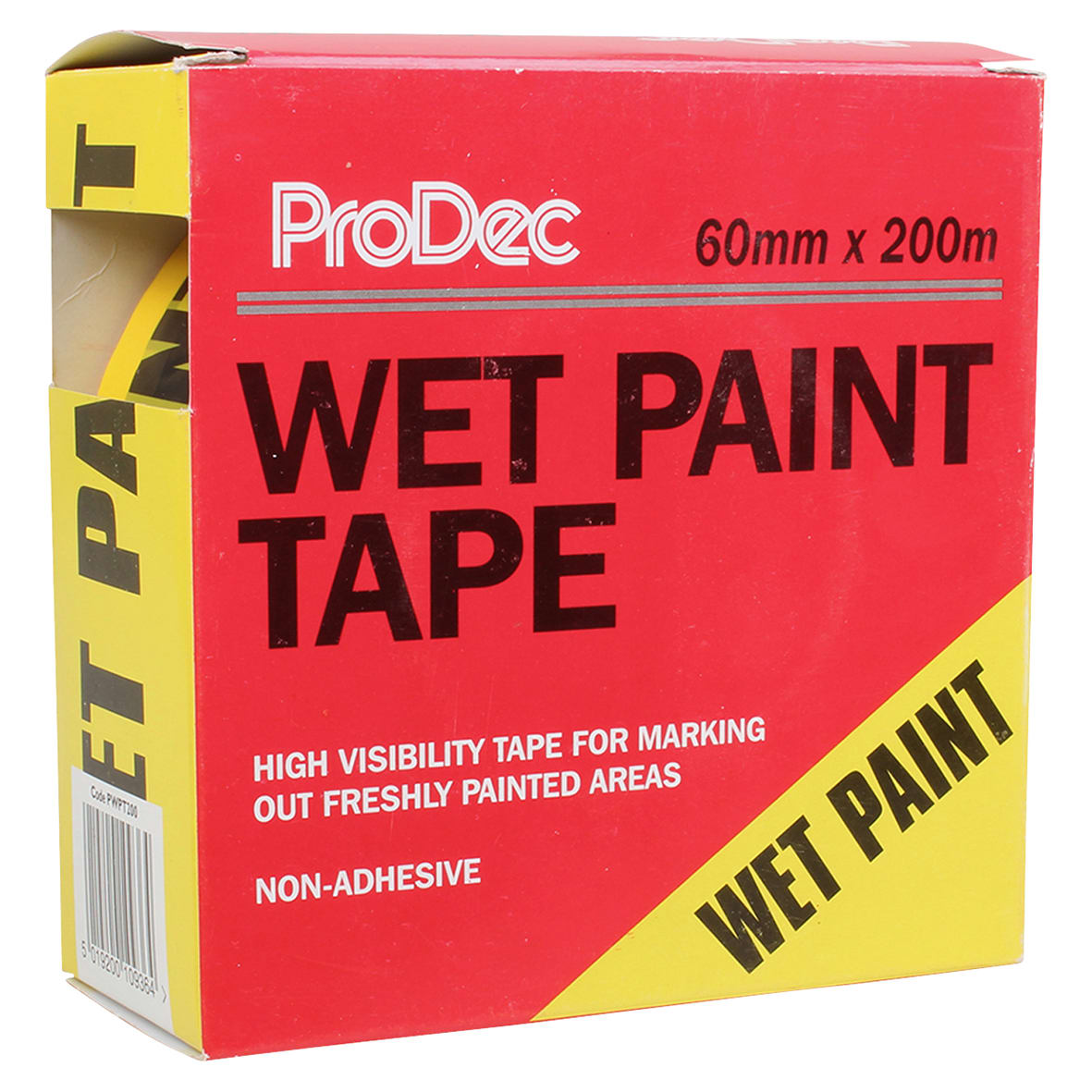 Non-Adhesive Wet Paint Marking Tape - 60mm x 200m - Black/Yellow - view 2