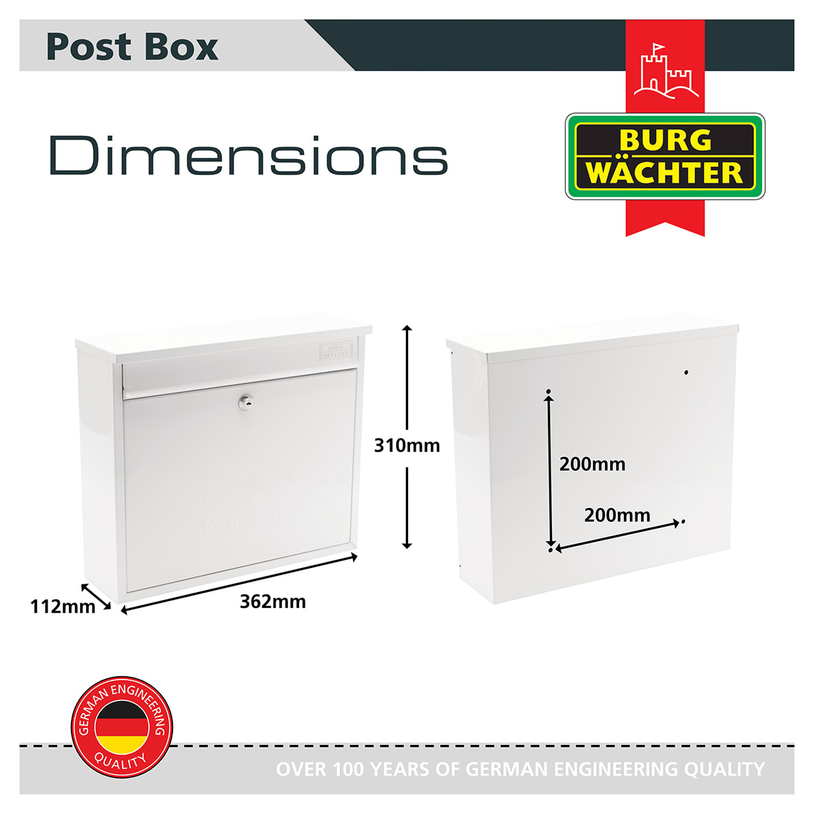 Elegance Mailbox - 362 x 310 112mm - White - view 4