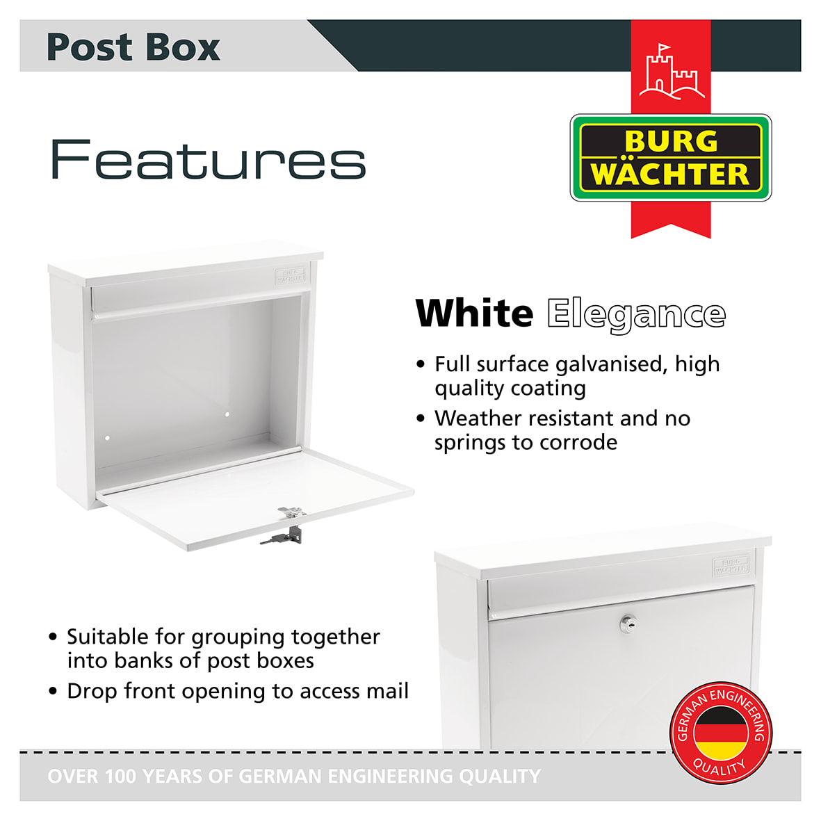 Elegance Mailbox - 362 x 310 112mm - White - view 6