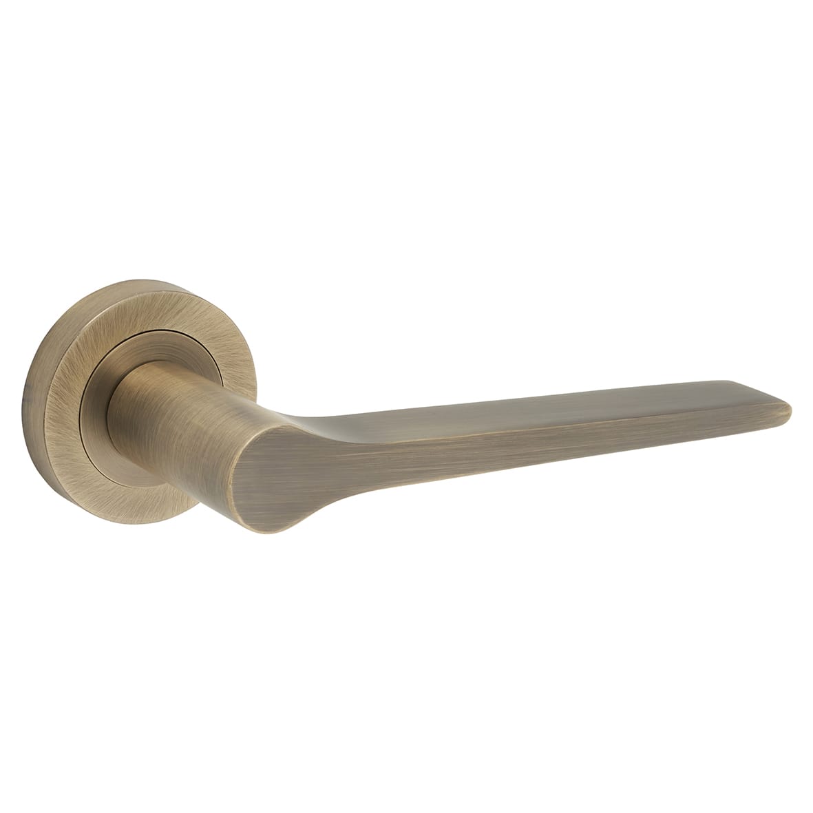 Antique Brass Fire Rated Door Handles on Round Rose - Geo Range - view 2