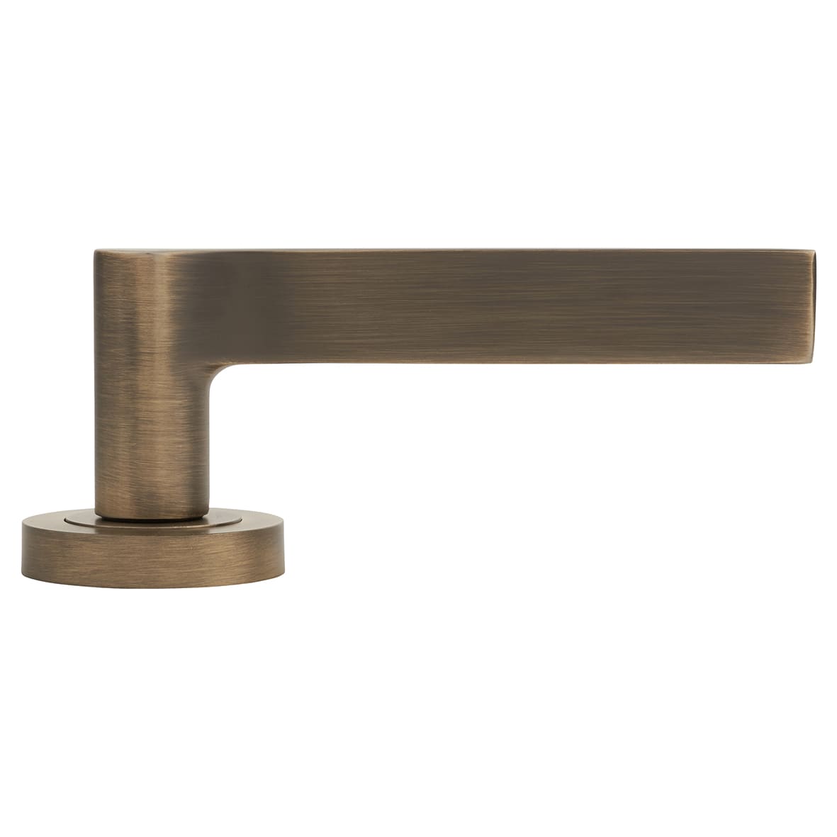 Antique Brass Fire Rated Door Handles on Round Rose - Geo Range - view 3