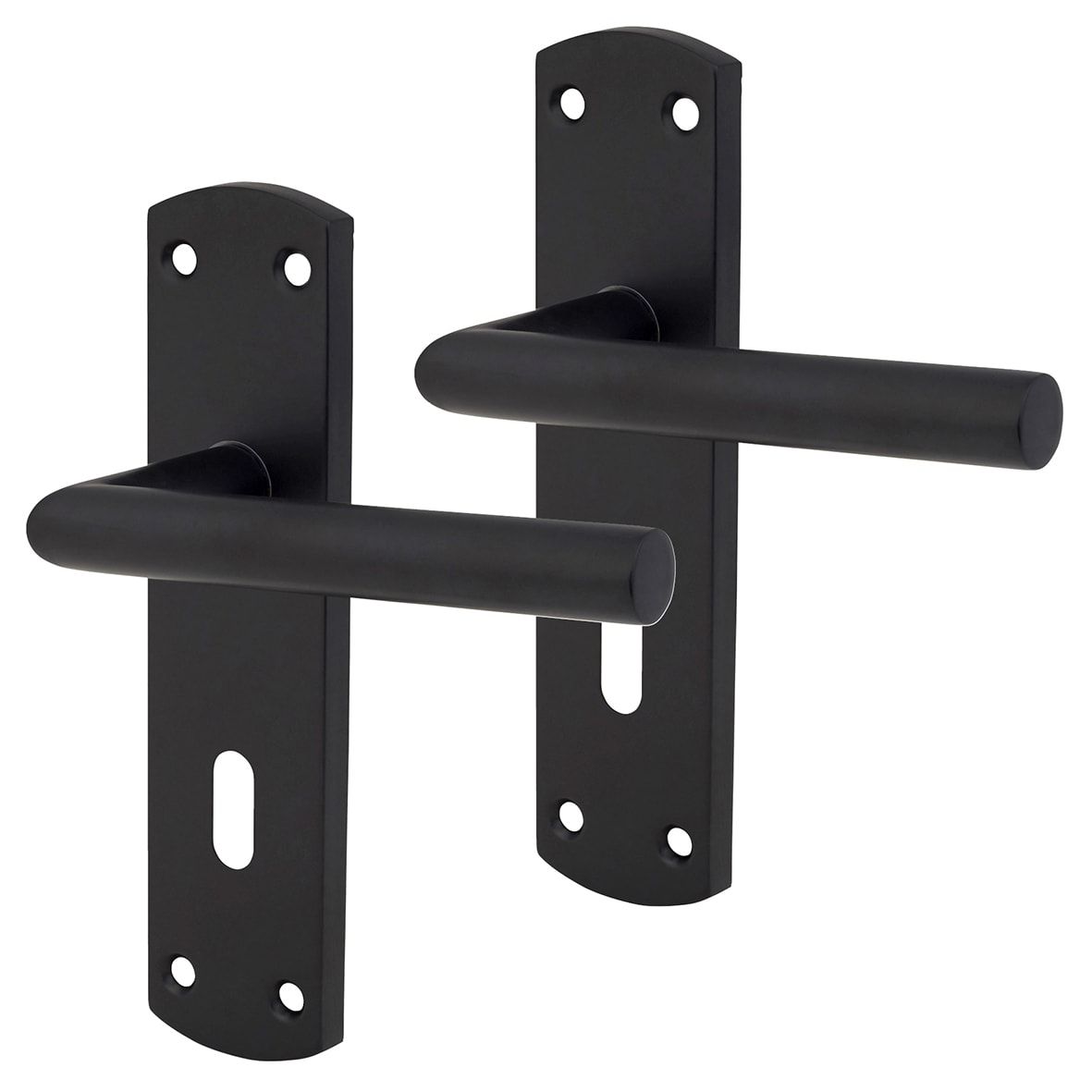 Matt Black Mitred Keyhole Lock Door Handles - 172 x 44mm - view 2