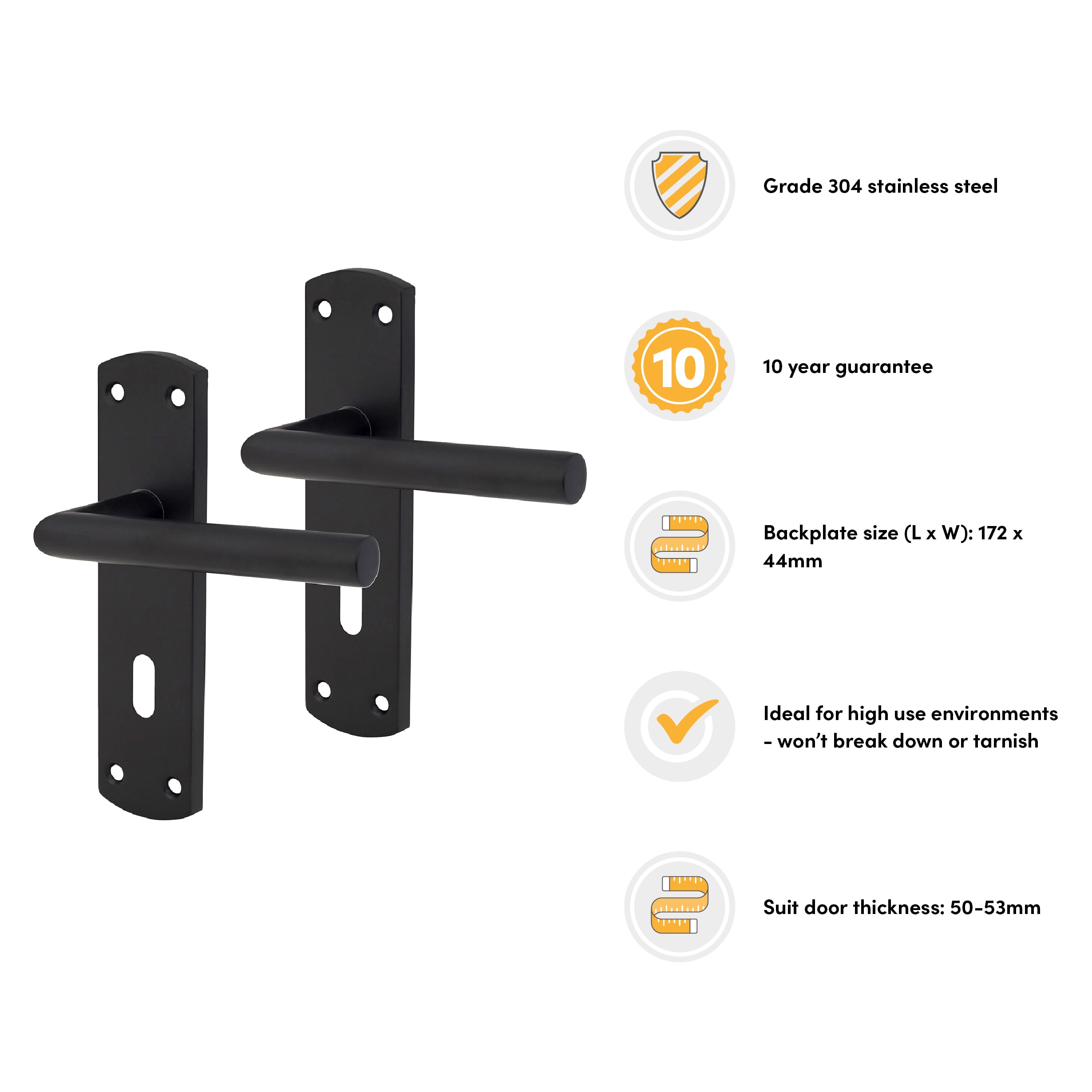 Matt Black Mitred Keyhole Lock Door Handles - 172 x 44mm - view 3