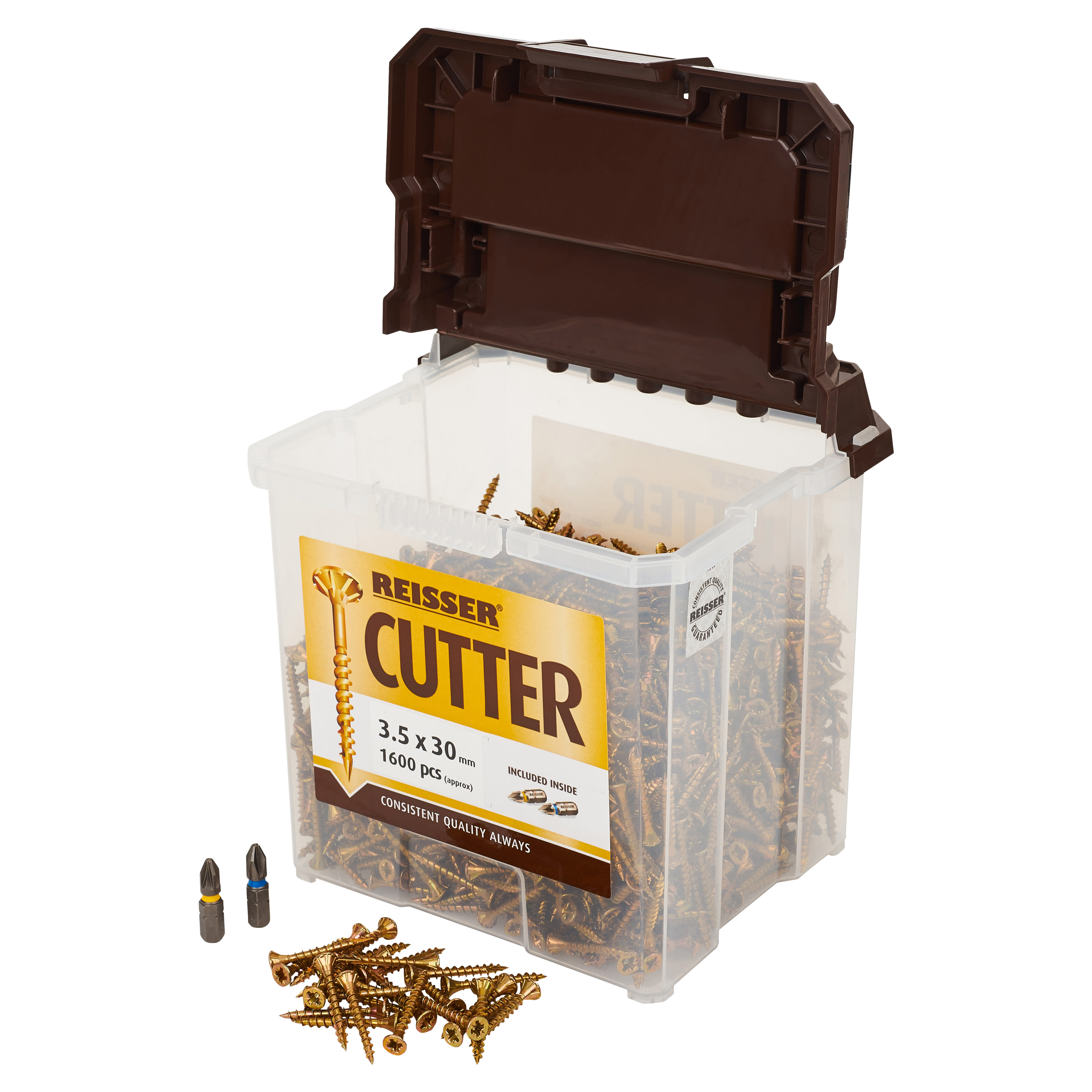 Cutter Pozi Countersunk Wood Screws Tub - 3.5 x 30mm - Yellow Zinc - Pack of 1600 - view 2