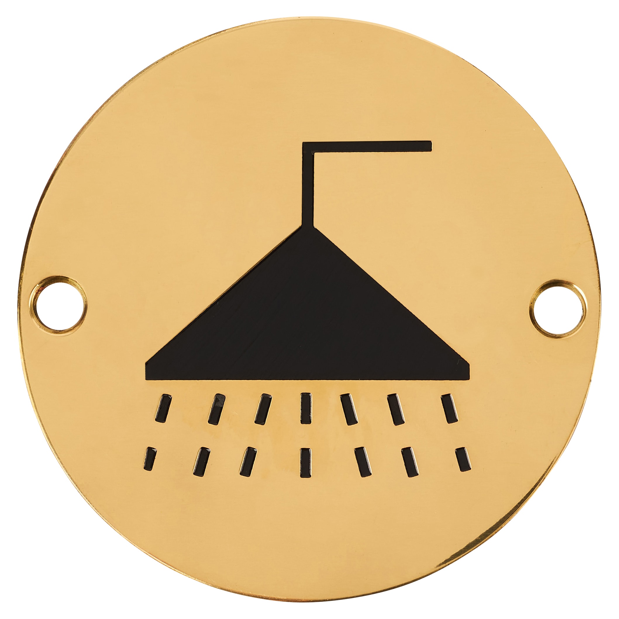 Shower Door Sign - 75mm Diameter - Polished Brass - view 2