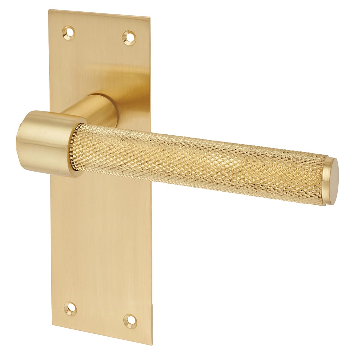 Satin Brass Knurled Latch Door Handles - Loxley Range - 150 x 50mm - view 2