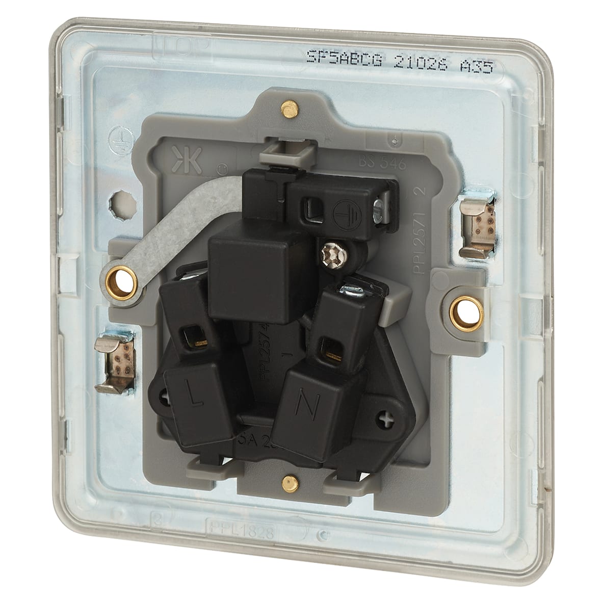 5A Screwless Flat Plate Unswitched Round Pin Socket - Brushed Chrome with Grey Insert - view 2