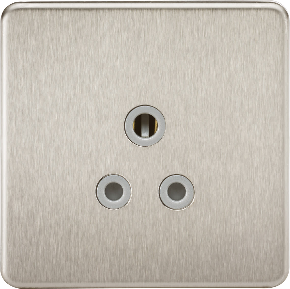 5A Screwless Flat Plate Unswitched Round Pin Socket - Brushed Chrome with Grey Insert - view 3