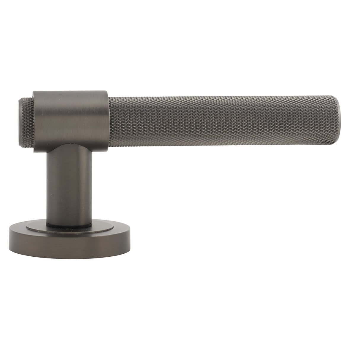 Anthracite Grey Knurled Door Handles on Round Rose - Esme Range - view 3