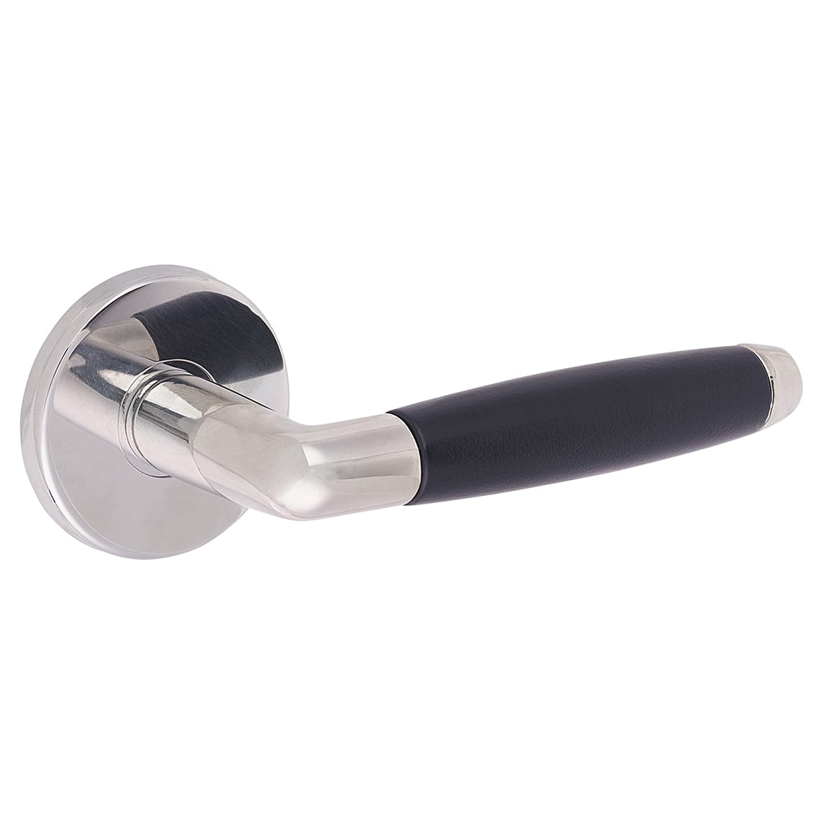 Polished Nickel/Matt Black Door Handles on Round Rose - Cambridge Range - view 2