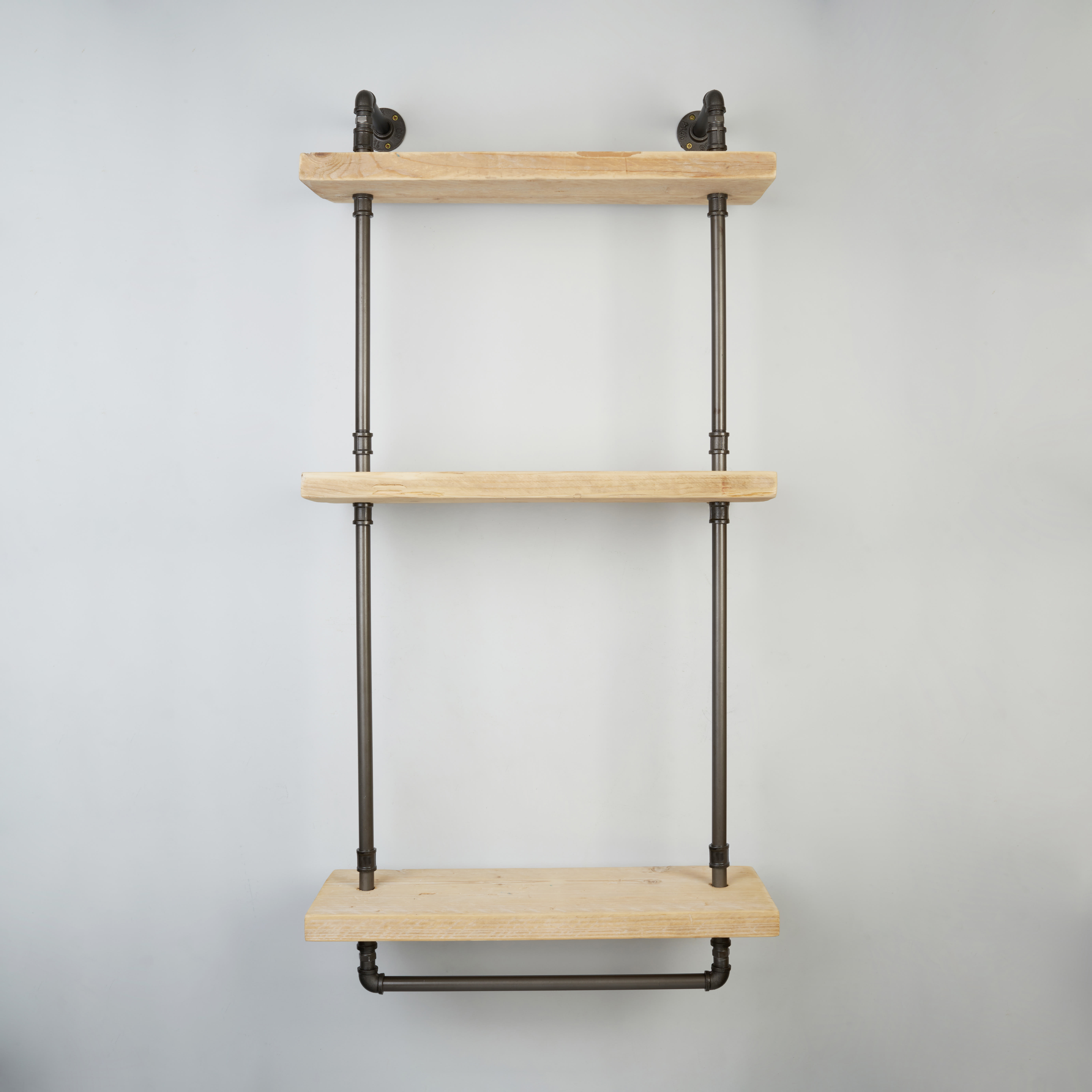 1/2" 3 Tier Drill Through Pipe Shelf Kit with Hanging Rail - Grey - view 2
