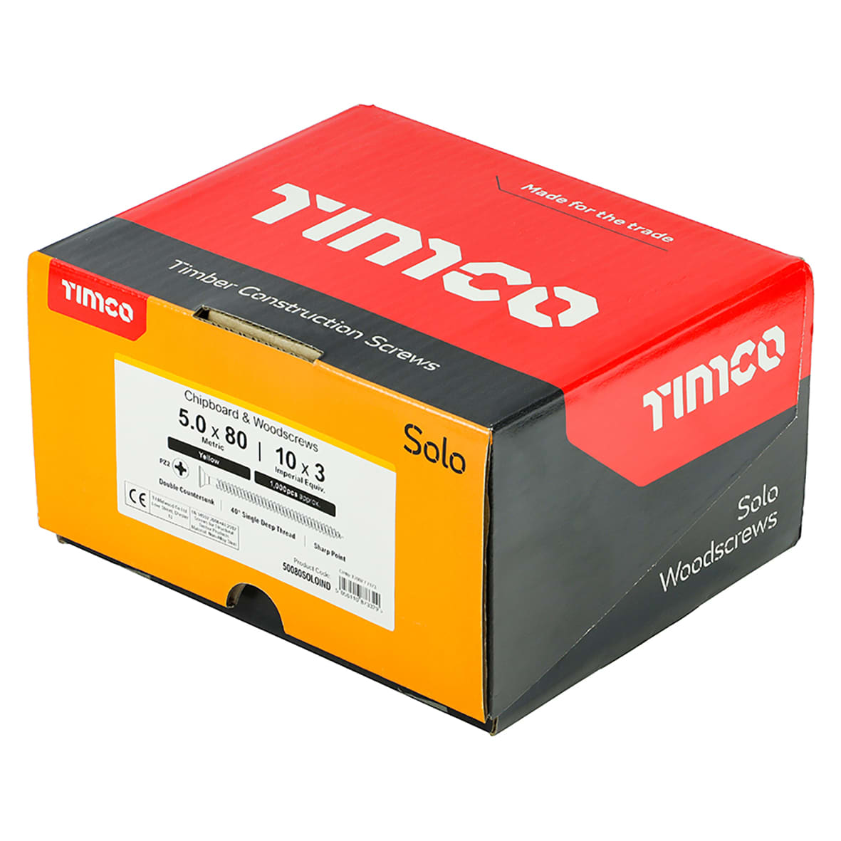 Solo Chippy Pozi Countersunk Wood Screws - 5.0 x 80mm - Yellow Zinc - Pack of 1000 - view 4