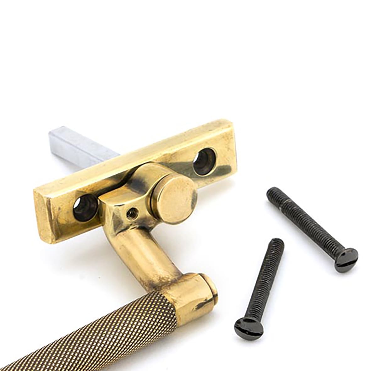 Brompton Knurled Locking Espagnolette Casement Window Handle - Right - Aged Brass - view 3