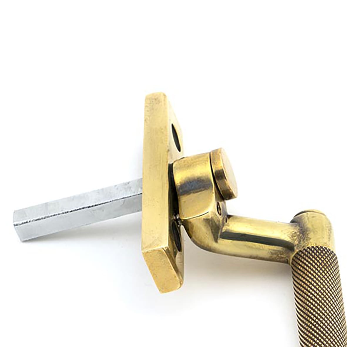 Brompton Knurled Locking Espagnolette Casement Window Handle - Right - Aged Brass - view 5