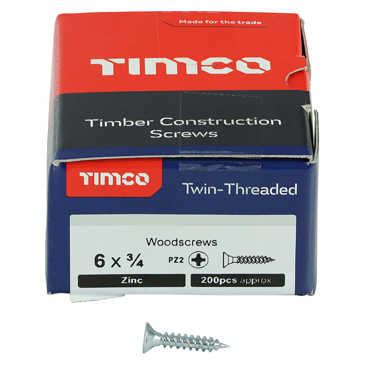 Twin Threaded Pozi Countersunk Wood Screws - 6 x 3/4" - Zinc Plated - Pack of 200 - view 2