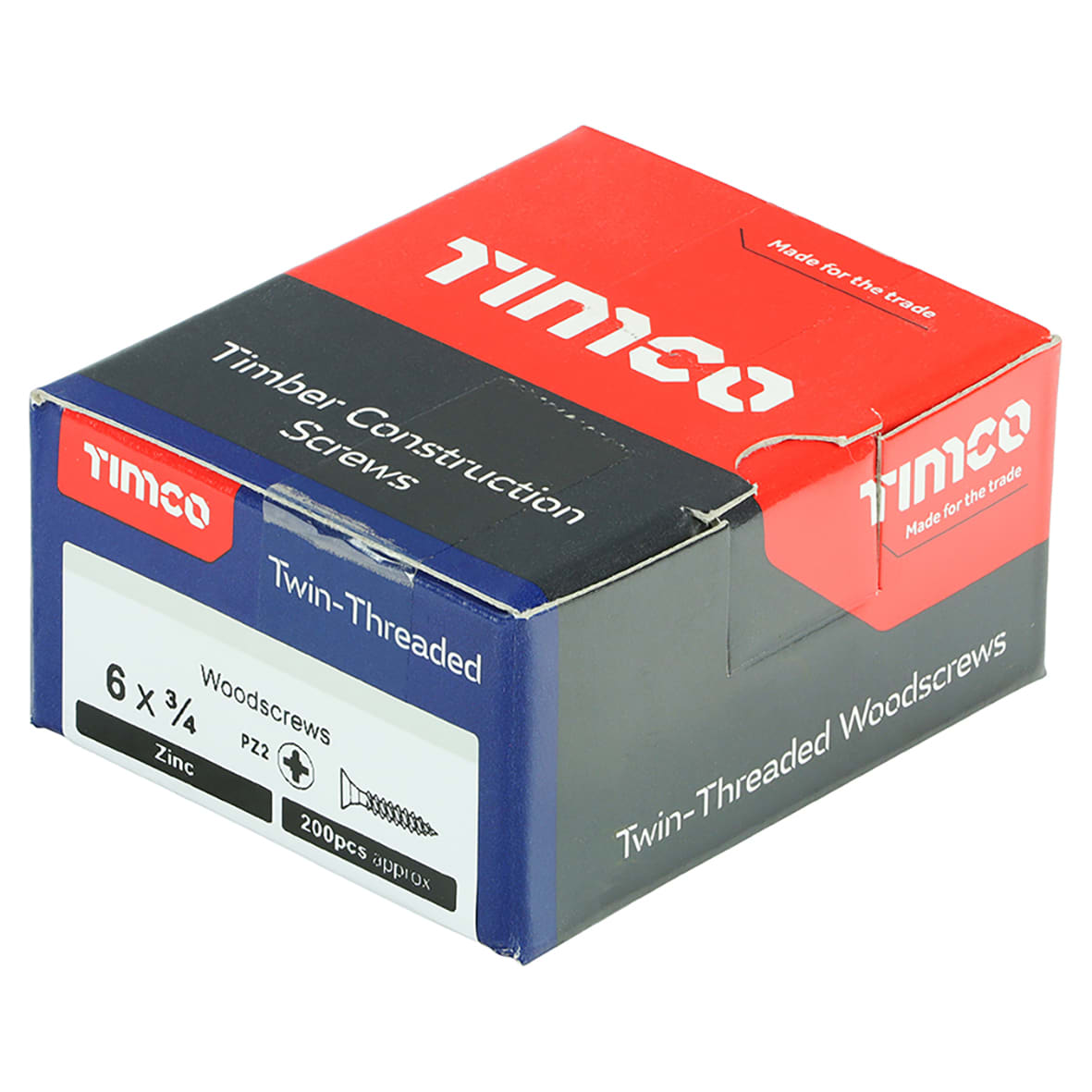 Twin Threaded Pozi Countersunk Wood Screws - 6 x 3/4" - Zinc Plated - Pack of 200 - view 4