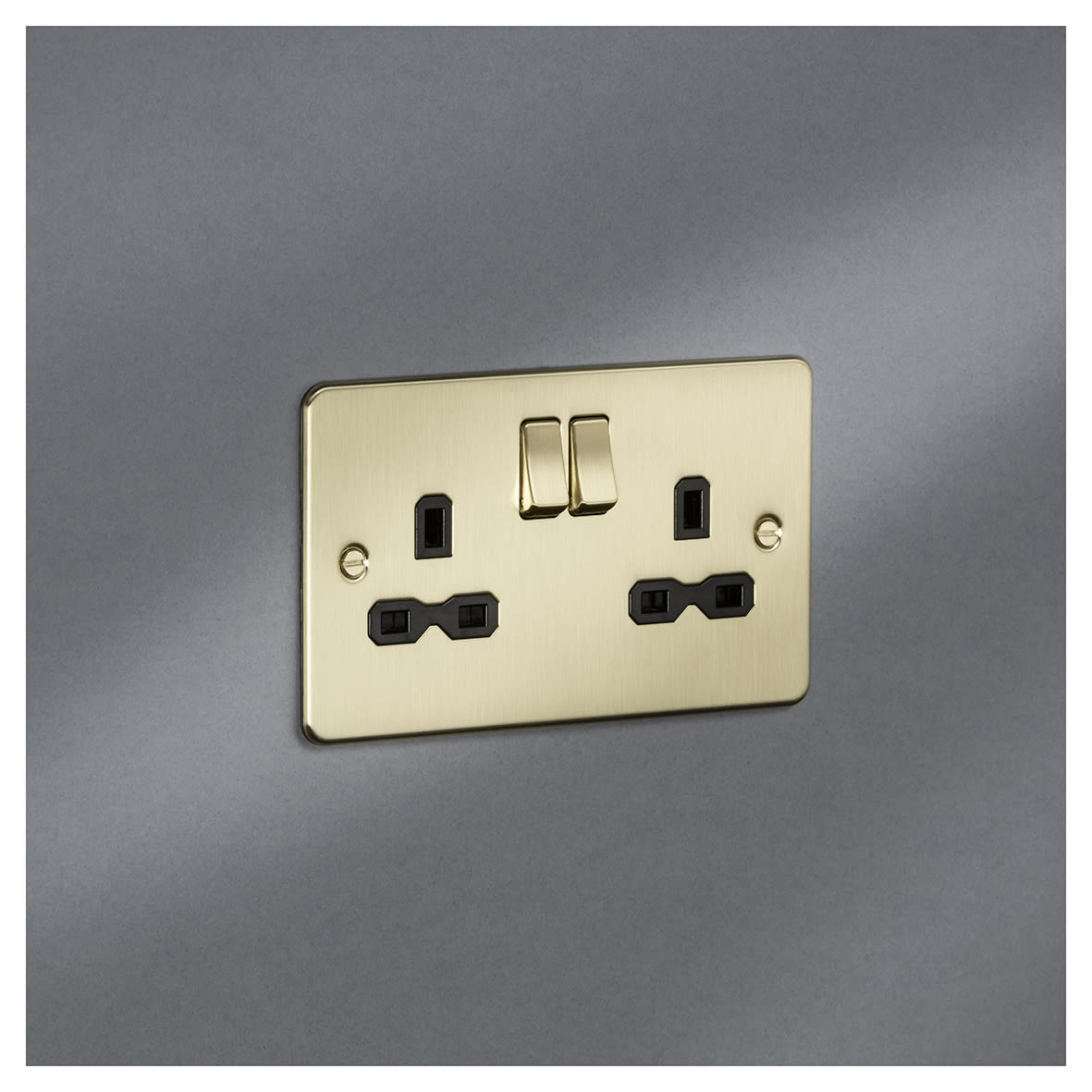 13A 2 Gang Switched Socket with Twin Earths - Brushed Brass with Black Insert - view 2
