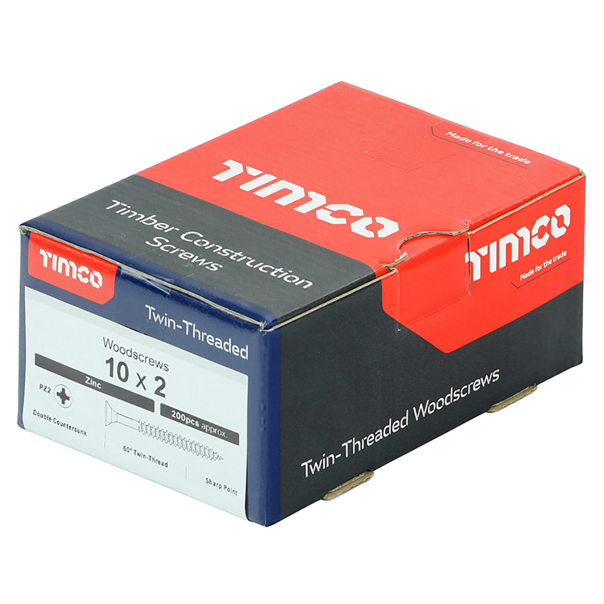 Twin Threaded Pozi Countersunk Wood Screws - 10 x 2" - Zinc Plated - Pack of 200 - view 4