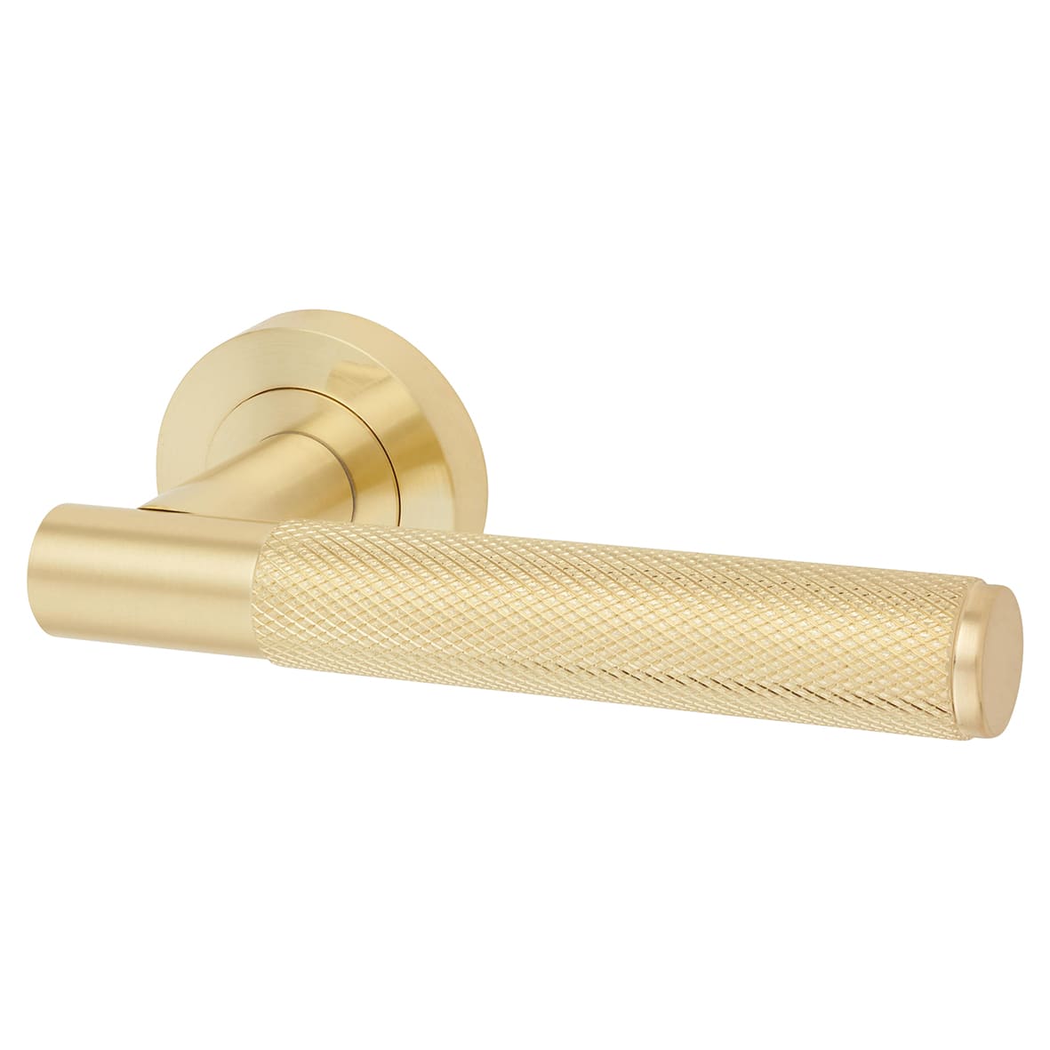 Brass Satin Brass Lagos Knurled Latch Door Handles on Rose Ultimate Pack - Lagos Range - view 2