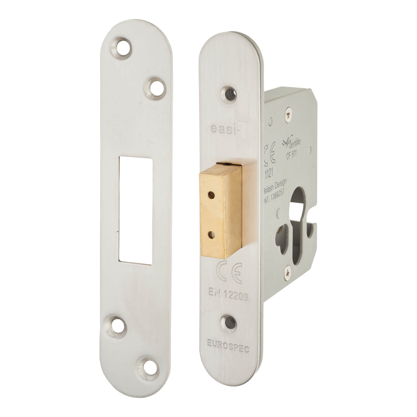 Architectural Euro Profile Deadlock - 65mm Case - 44mm Backset - Radius - Satin Stainless - view 2