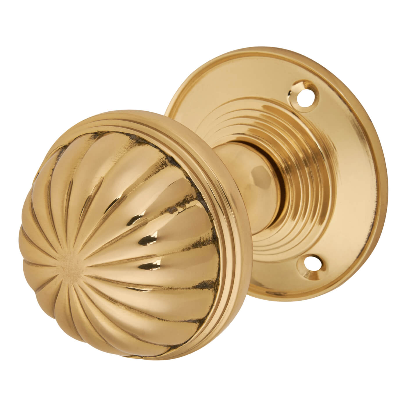 Polished Brass Fluted Mortice Door Knob - 65mm Rose Diameter - view 2