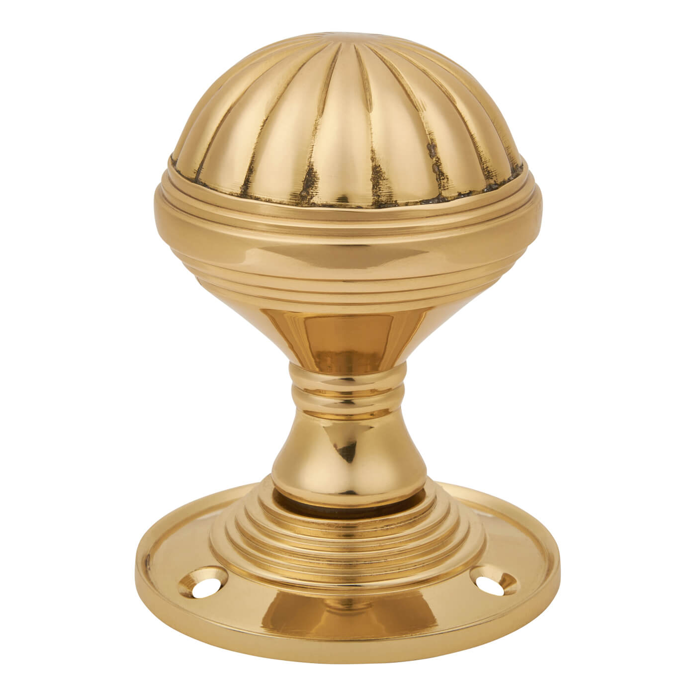 Polished Brass Fluted Mortice Door Knob - 65mm Rose Diameter - view 3