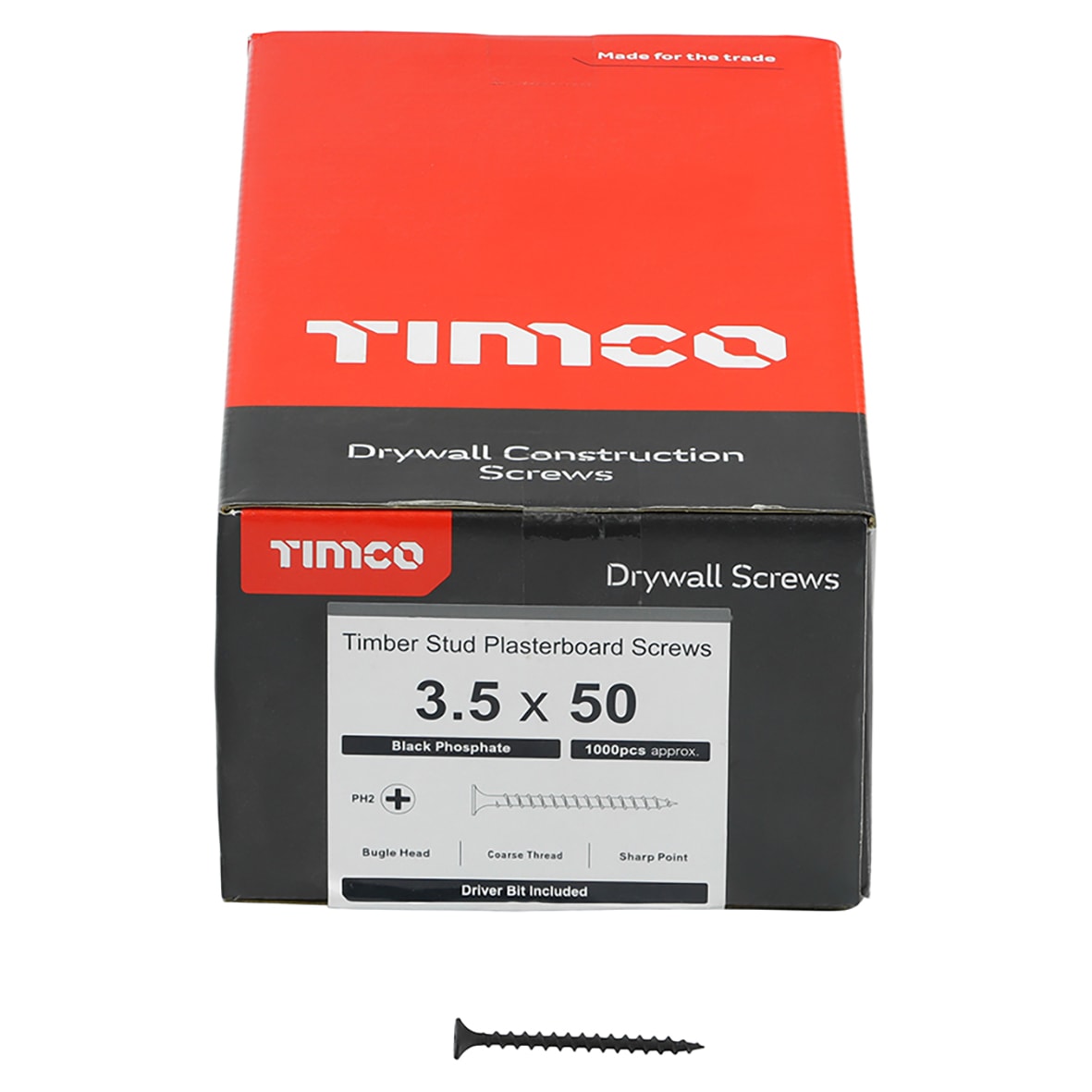 Coarse Thread Bugle Head Drywall Screws - 3.5 x 50mm - Dark Grey Phosphate - Pack of 1000 - view 4