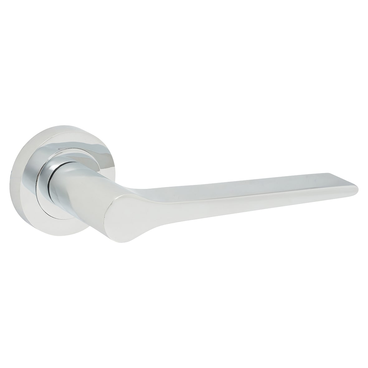 Polished Chrome Fire Rated Door Handles on Round Rose - Geo Range - view 2