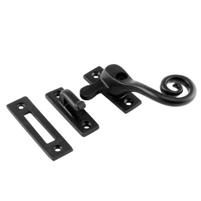 Curly Tail Locking Mortice & Hook Plate Casement Window Fastener - RH - Antique Black - view 2