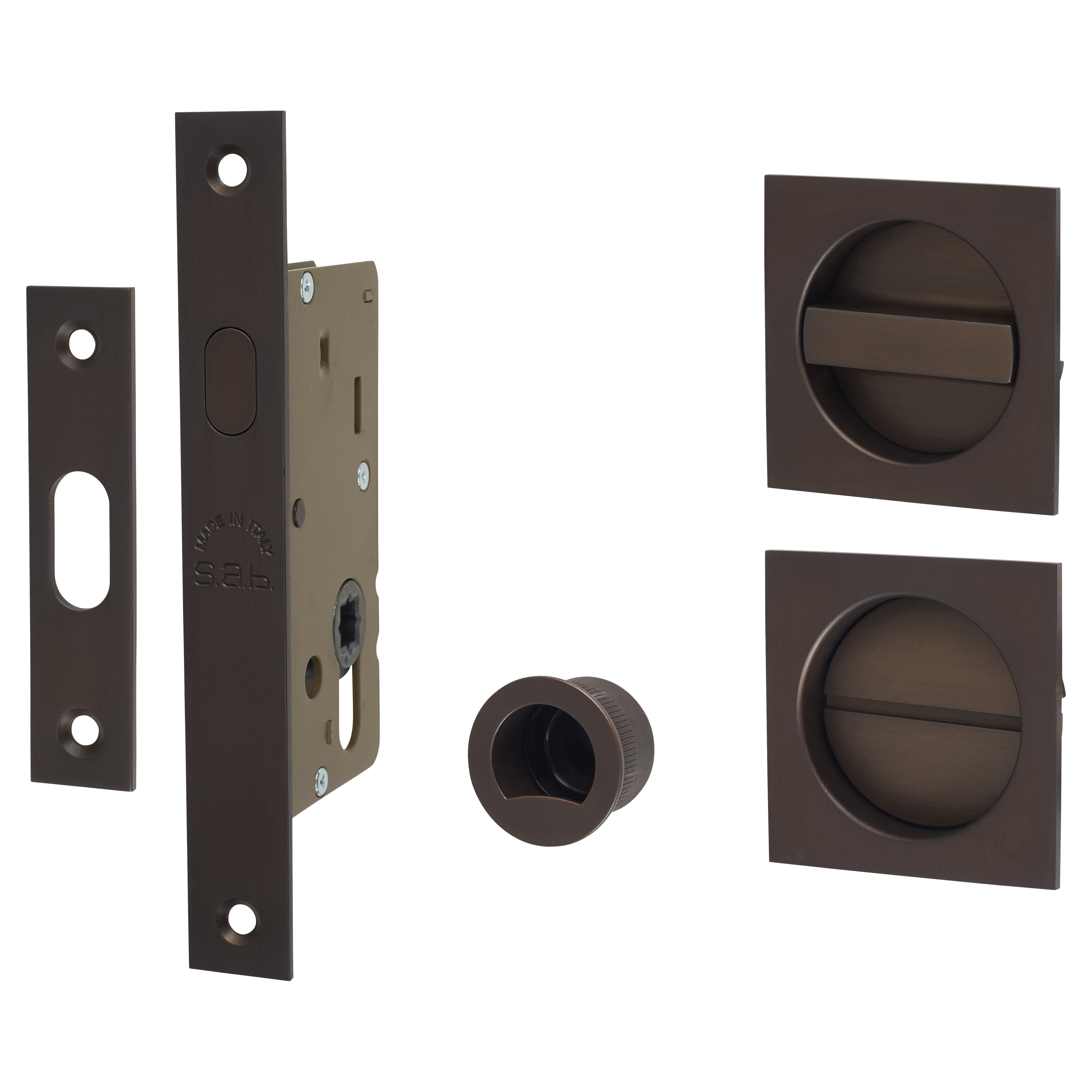 Marcus Square Flush Privacy Handle Set with Lock - Matt Bronze - view 2