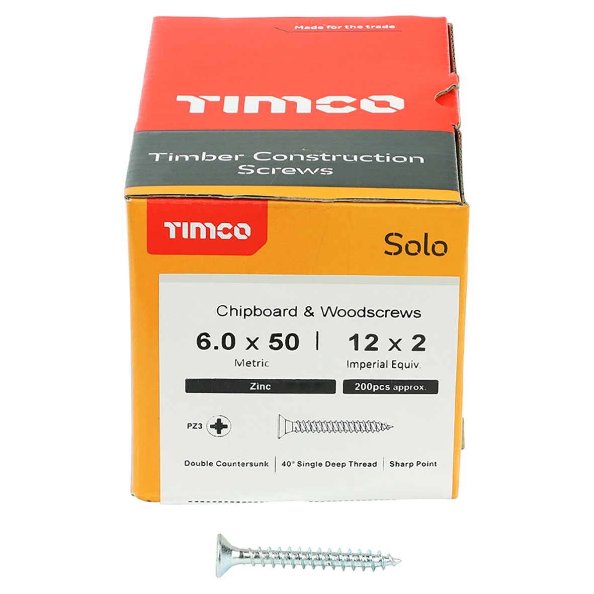 Solo Chippy Pozi Countersunk Wood Screws - 6.0 x 50mm - Zinc Plated - Pack of 200 - view 2
