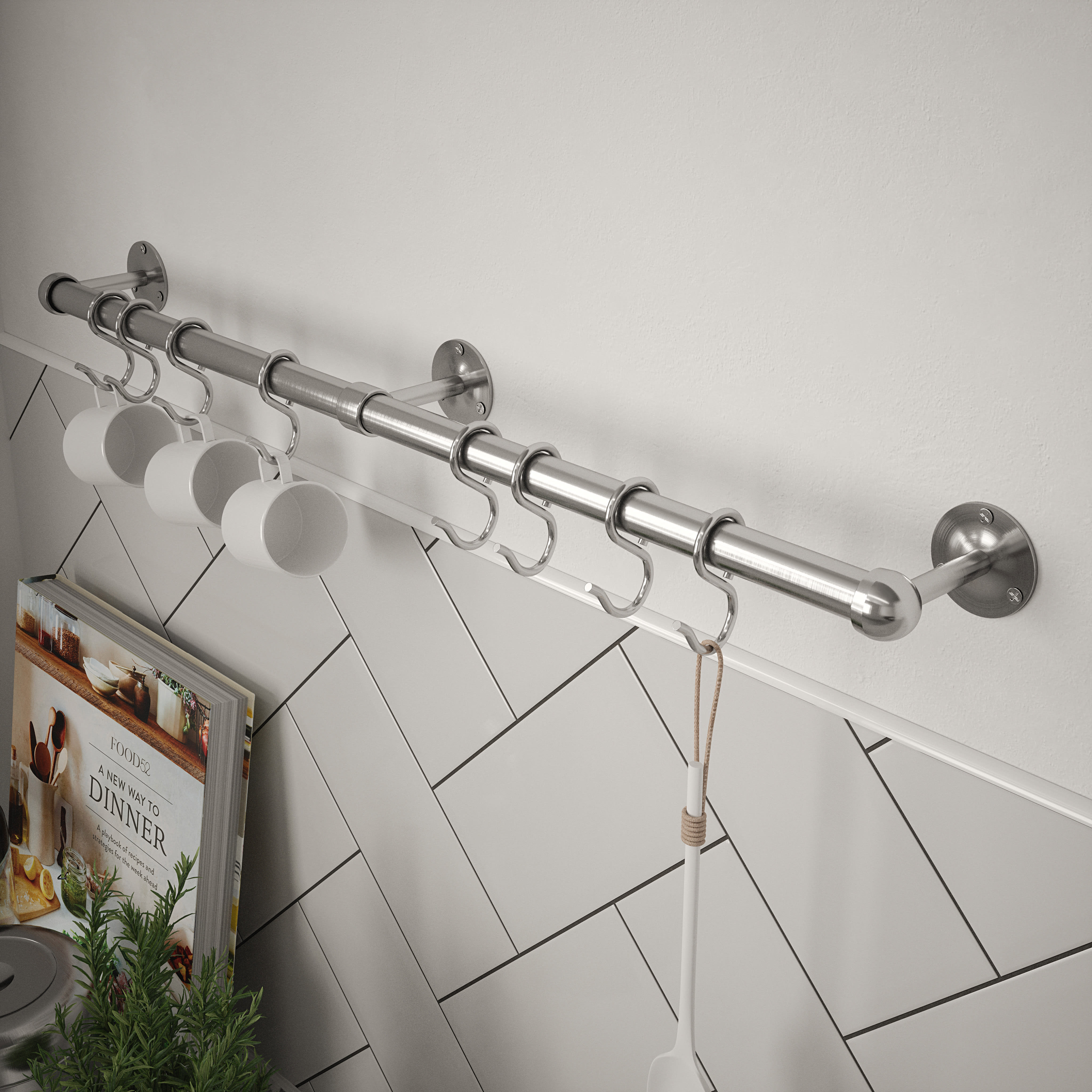 Kitchen Utensil Rail Kits - 19 x 1000mm - Brushed Silver - view 2