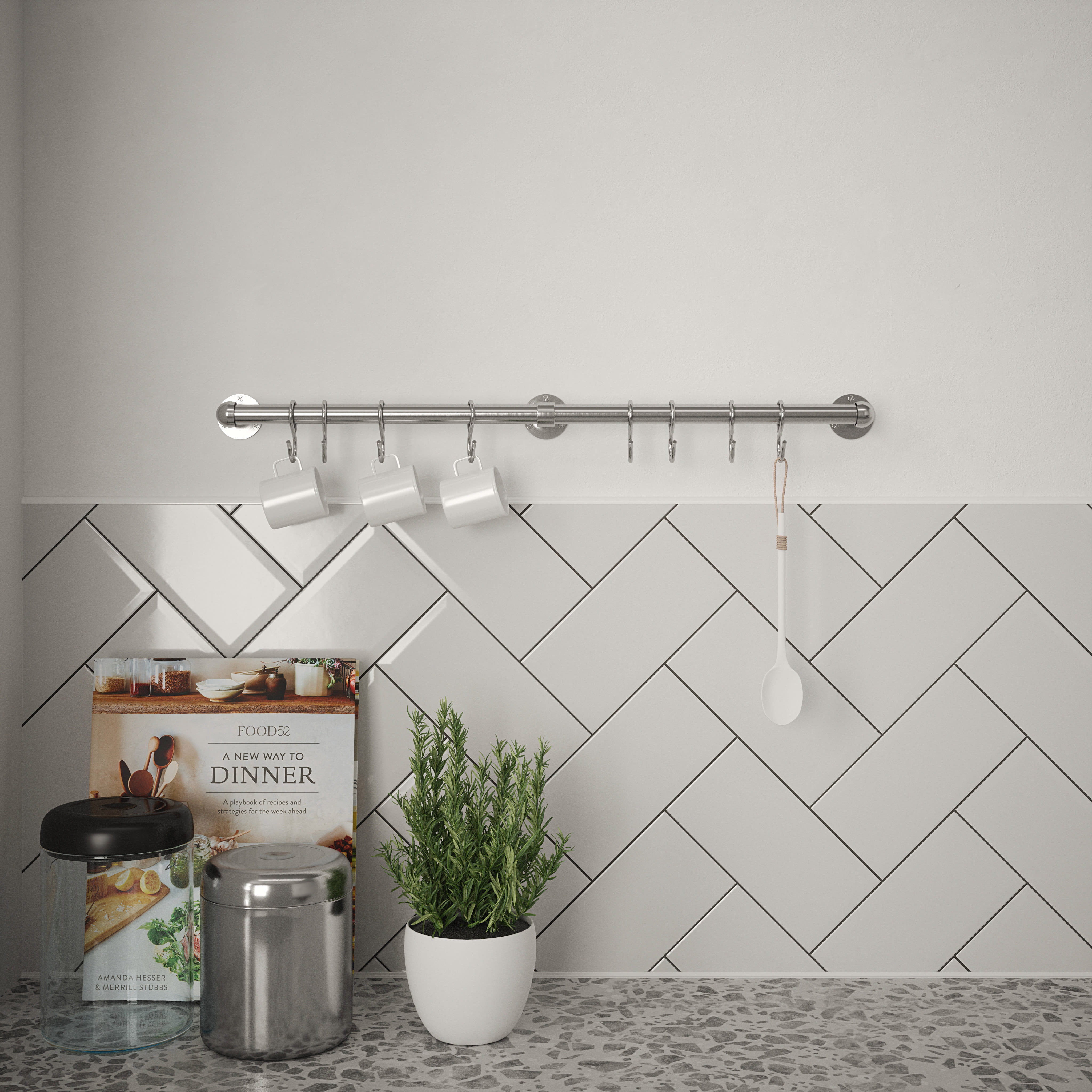 Kitchen Utensil Rail Kits - 19 x 1000mm - Brushed Silver - view 4