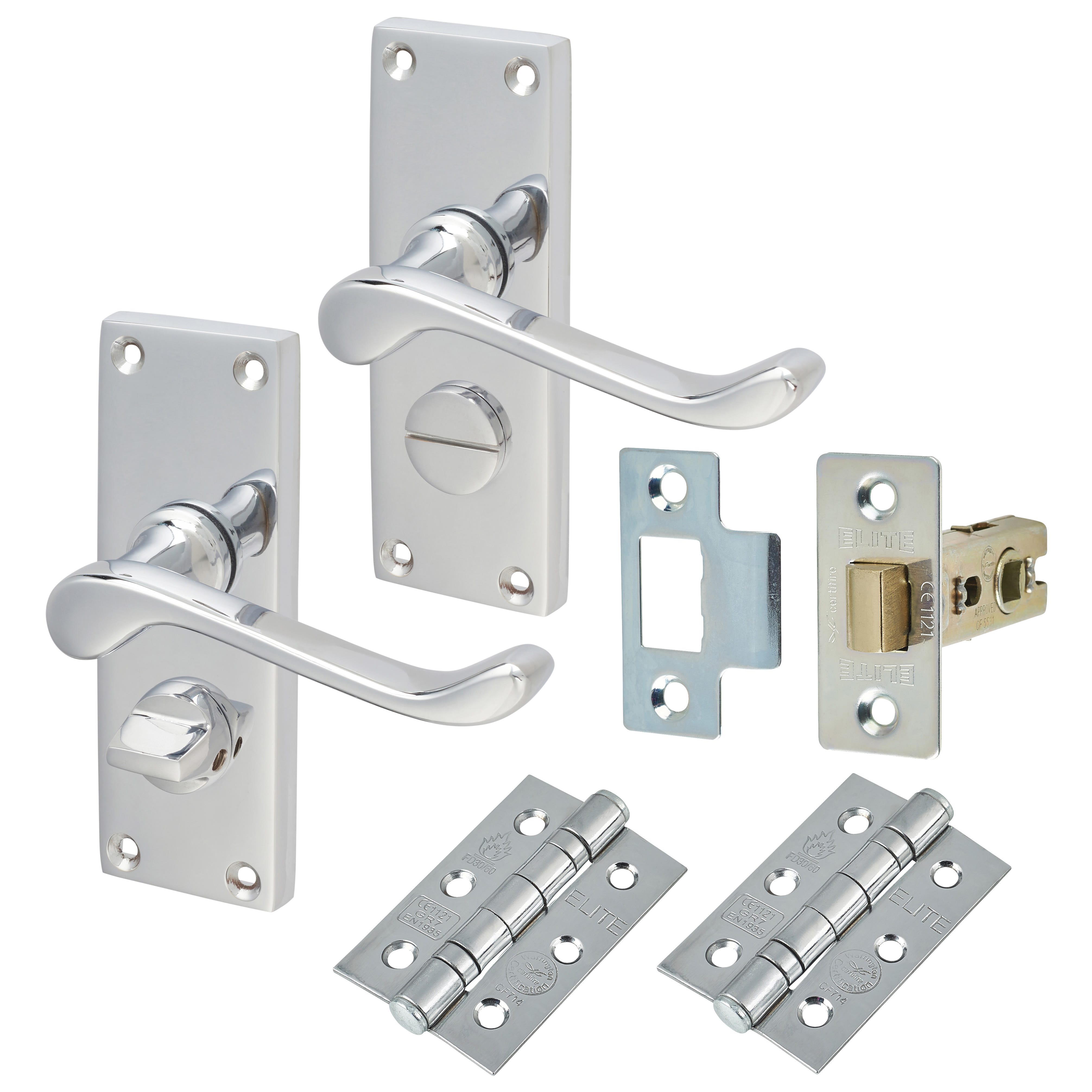 Polished Chrome Victorian Scroll Privacy Latch Door Handles Pack - Short Plate - view 2