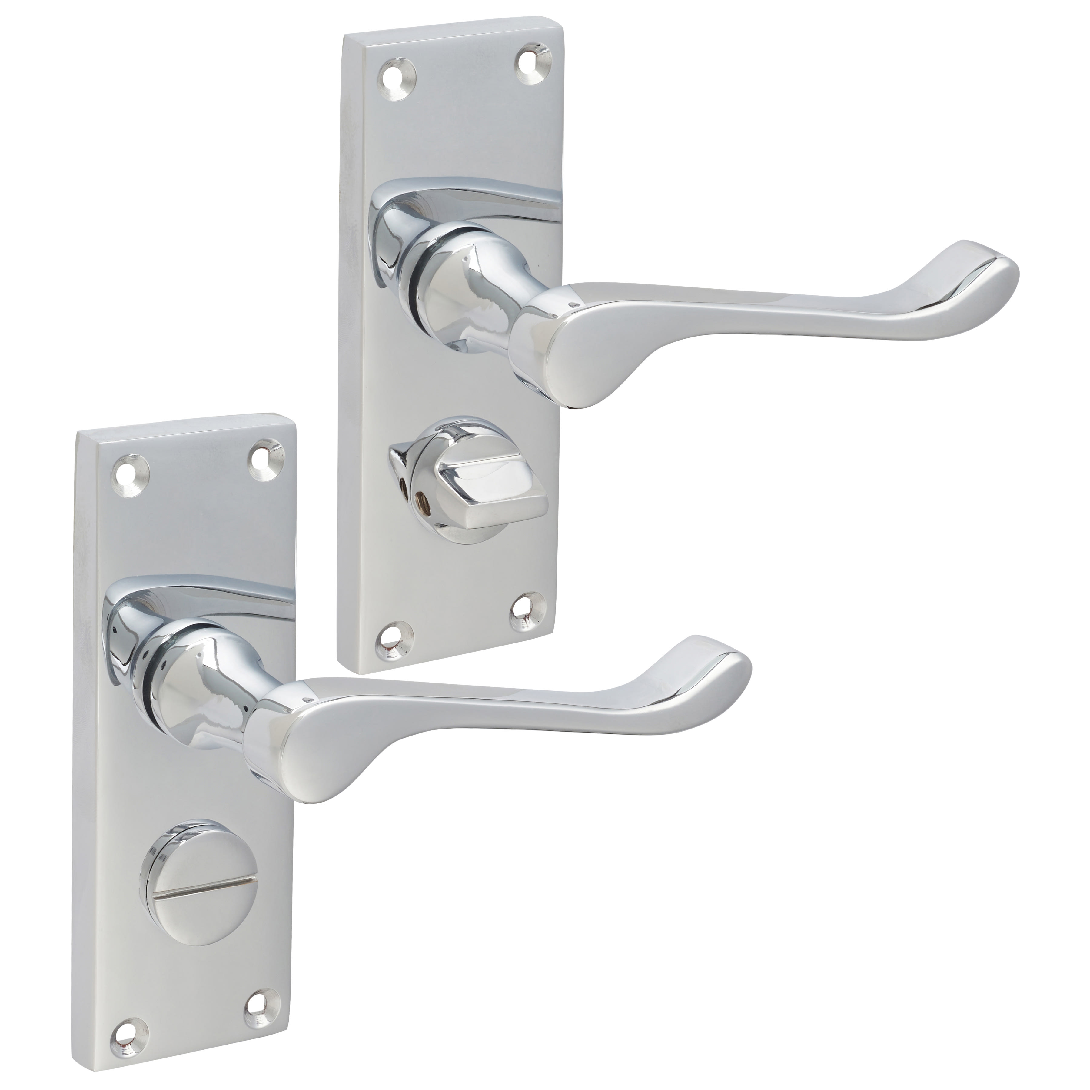 Polished Chrome Victorian Scroll Privacy Latch Door Handles Pack - Short Plate - view 3