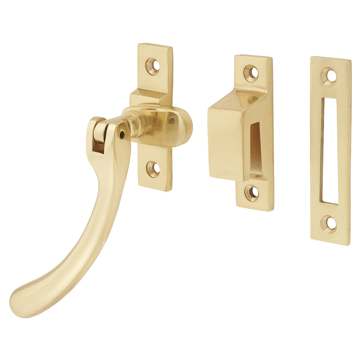 Bulb End Mortice & Hook Plate Casement Window Fastener - Reversible - Polished Brass - view 2