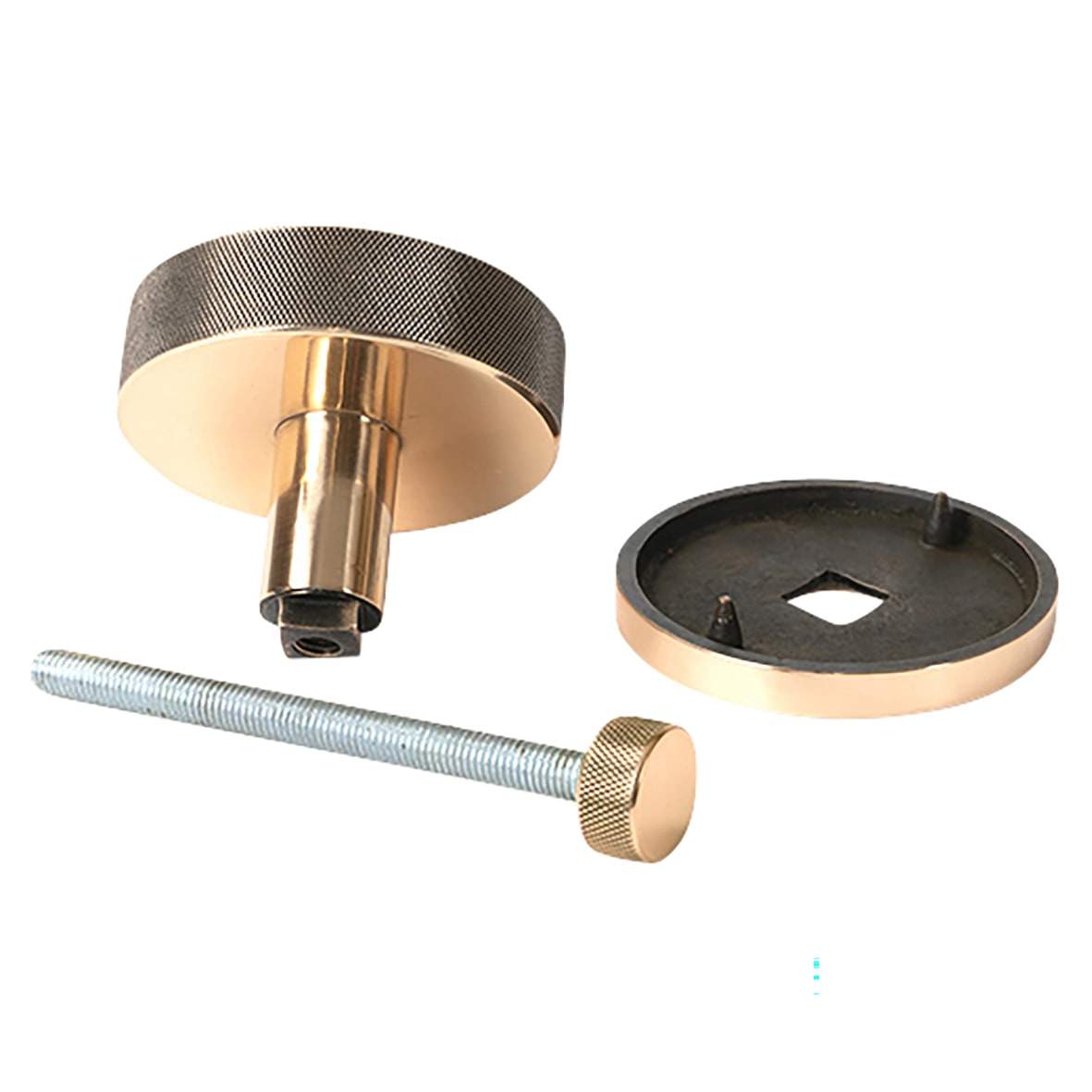 Brompton Polished Bronze Round Knurled Centre Door Knob on Art Deco Rose - 90mm Rose Diameter - view 2