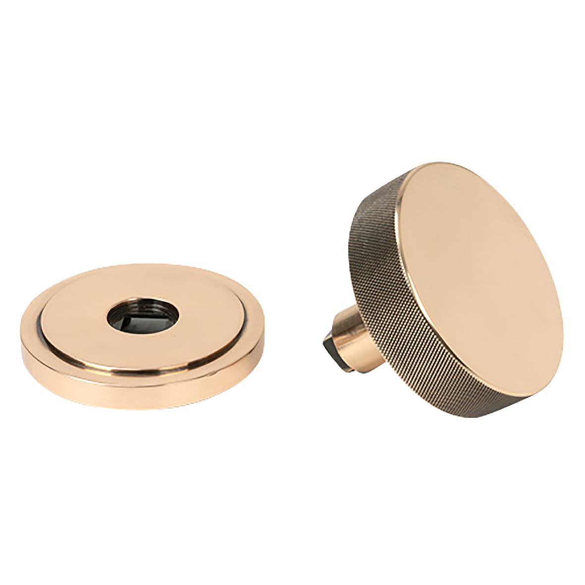 Brompton Polished Bronze Round Knurled Centre Door Knob on Art Deco Rose - 90mm Rose Diameter - view 3