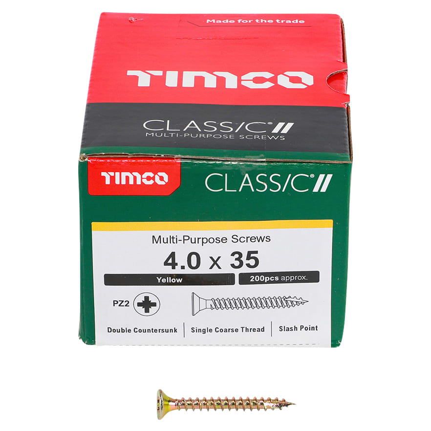 Classic Pozi Countersunk Wood Screws - 4.0 x 35mm - Yellow Zinc - Pack of 200 - view 3