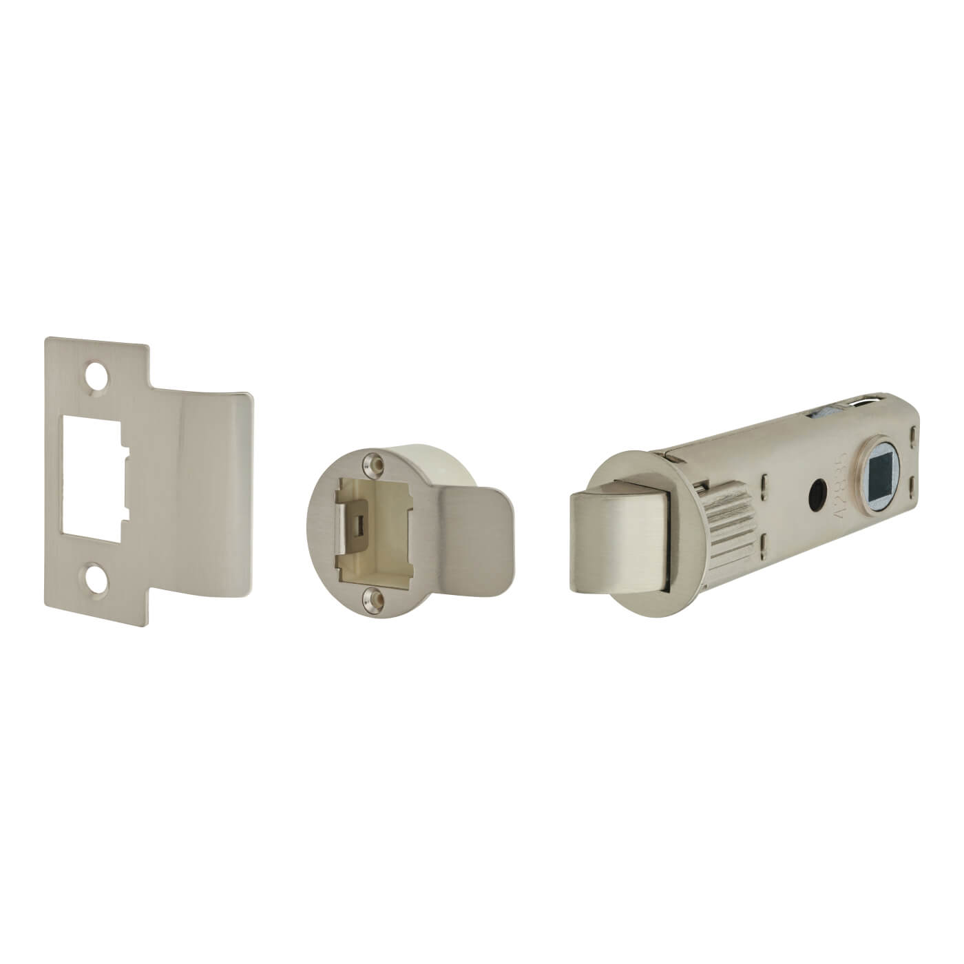 FastLatch Tubular Push-Fit Bolt Through Latch - 73mm Case - 57mm Backset - Round - Satin Nickel - view 2