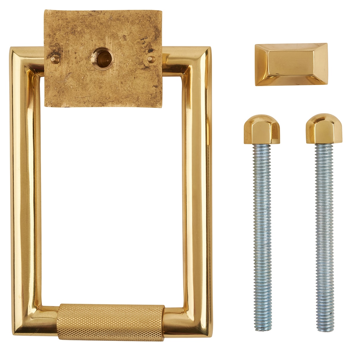 Rectangular Knurled Door Knocker - Polished Brass - 145 x 100mm - view 3