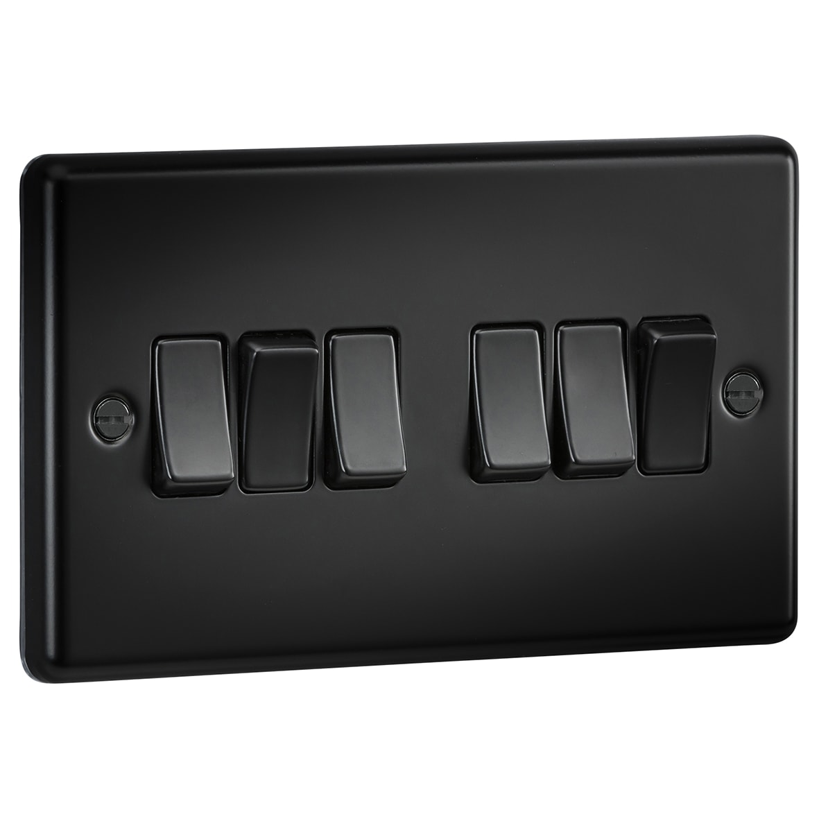 10AX 6 Gang 2 Way Round Edge Light Switch - Matt Black - view 2
