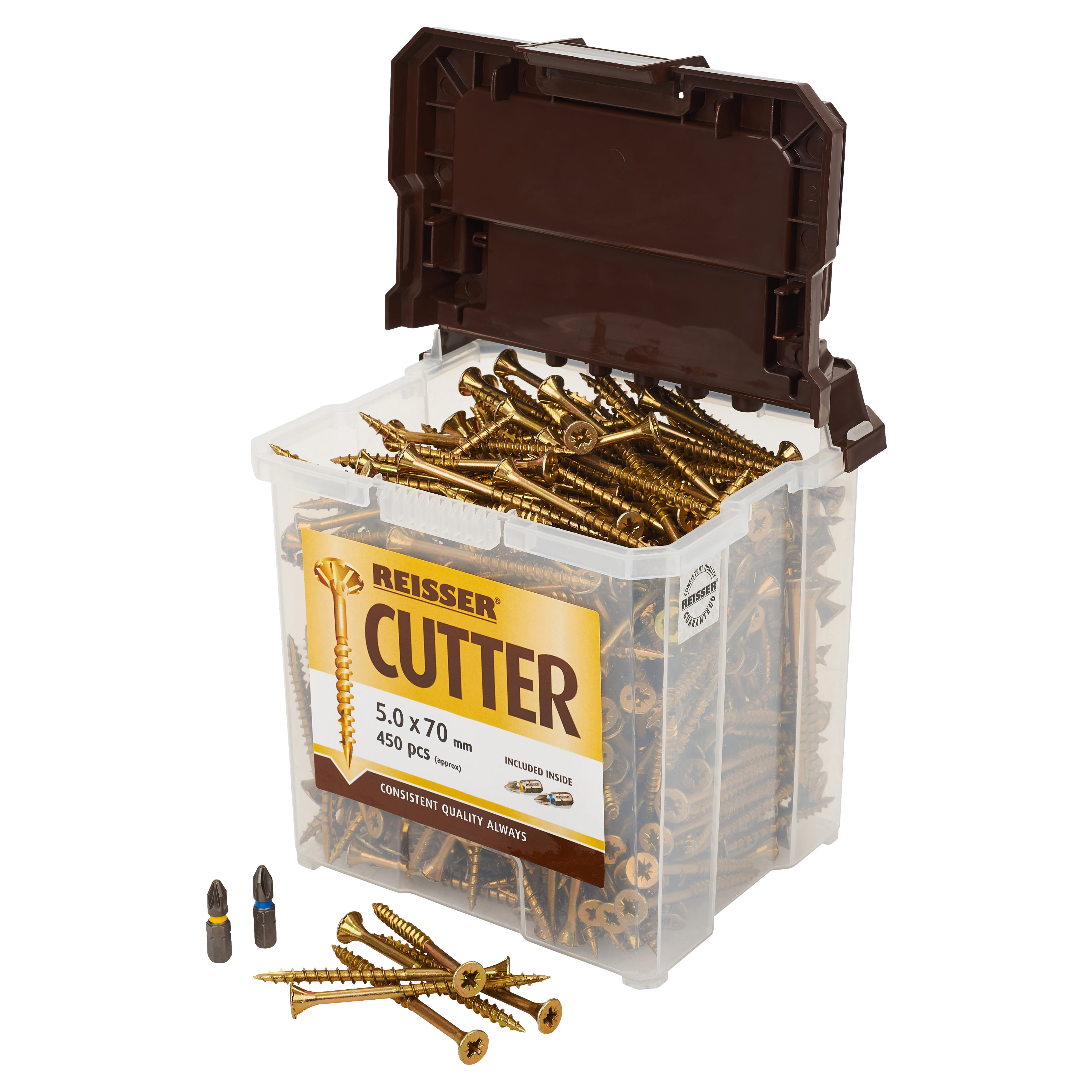 Cutter Pozi Countersunk Wood Screws Tub - 5.0 x 70mm - Yellow Zinc - Pack of 450 - view 2