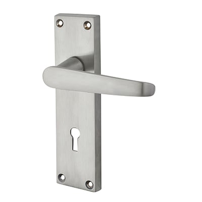 Satin Chrome Budget Straight Keyhole Door Handles - Mia Range - 153 x 42mm - view 2