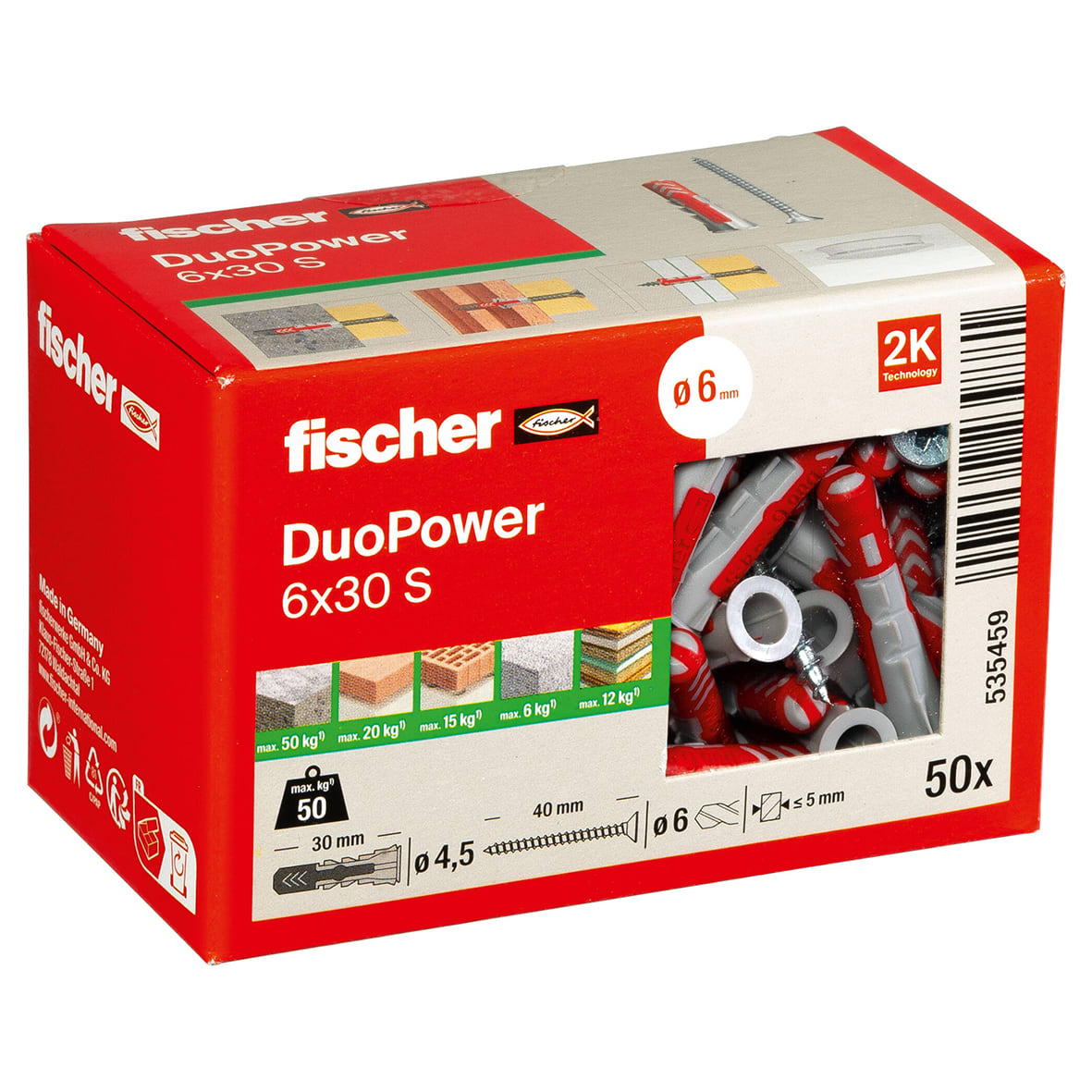 DuoPower Nylon Wall Plug with Screws - 6 x 30mm - Red & Grey - Pack of 50 - view 5